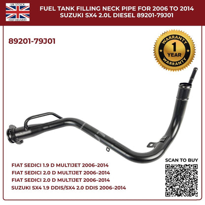Fuel Tank Filler Neck Pipe 89201-79J01 – Fits 2006–2014 Suzuki SX4 & Fiat Sedici (Diesel, OEM Replacement)