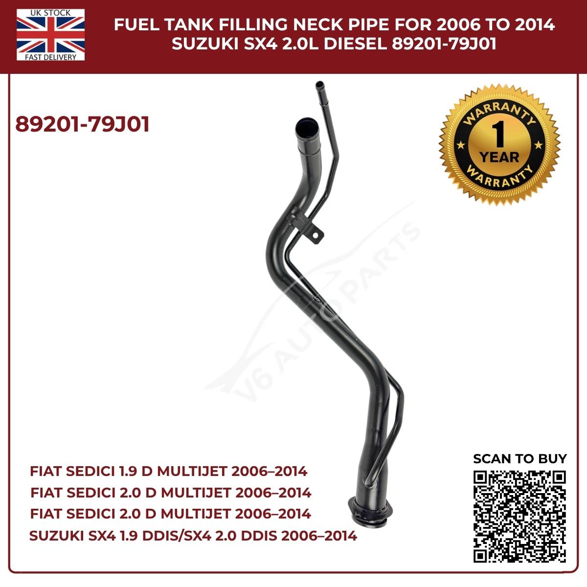 Fuel Tank Filler Neck Pipe 89201-79J01 – Fits 2006–2014 Suzuki SX4 & Fiat Sedici (Diesel, OEM Replacement)
