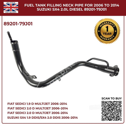 Fuel Tank Filler Neck Pipe 89201-79J01 – Fits 2006–2014 Suzuki SX4 & Fiat Sedici (Diesel, OEM Replacement)