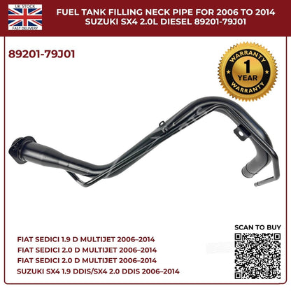 Fuel Tank Filler Neck Pipe 89201-79J01 – Fits 2006–2014 Suzuki SX4 & Fiat Sedici (Diesel, OEM Replacement)