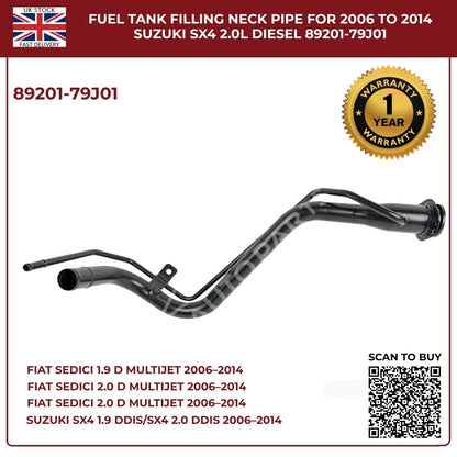 Fuel Tank Filler Neck Pipe 89201-79J01 – Fits 2006–2014 Suzuki SX4 & Fiat Sedici (Diesel, OEM Replacement)
