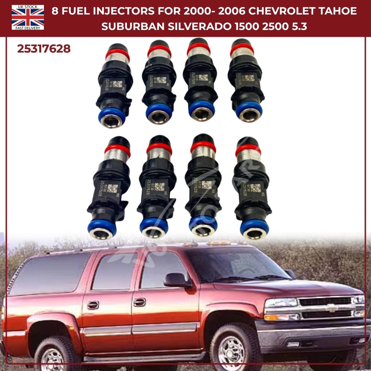 8× High-Flow Fuel Injectors For 2000-2006 GMC Savana, Sierra, Yukon XL & Cadillac Escalade V8 Petrol