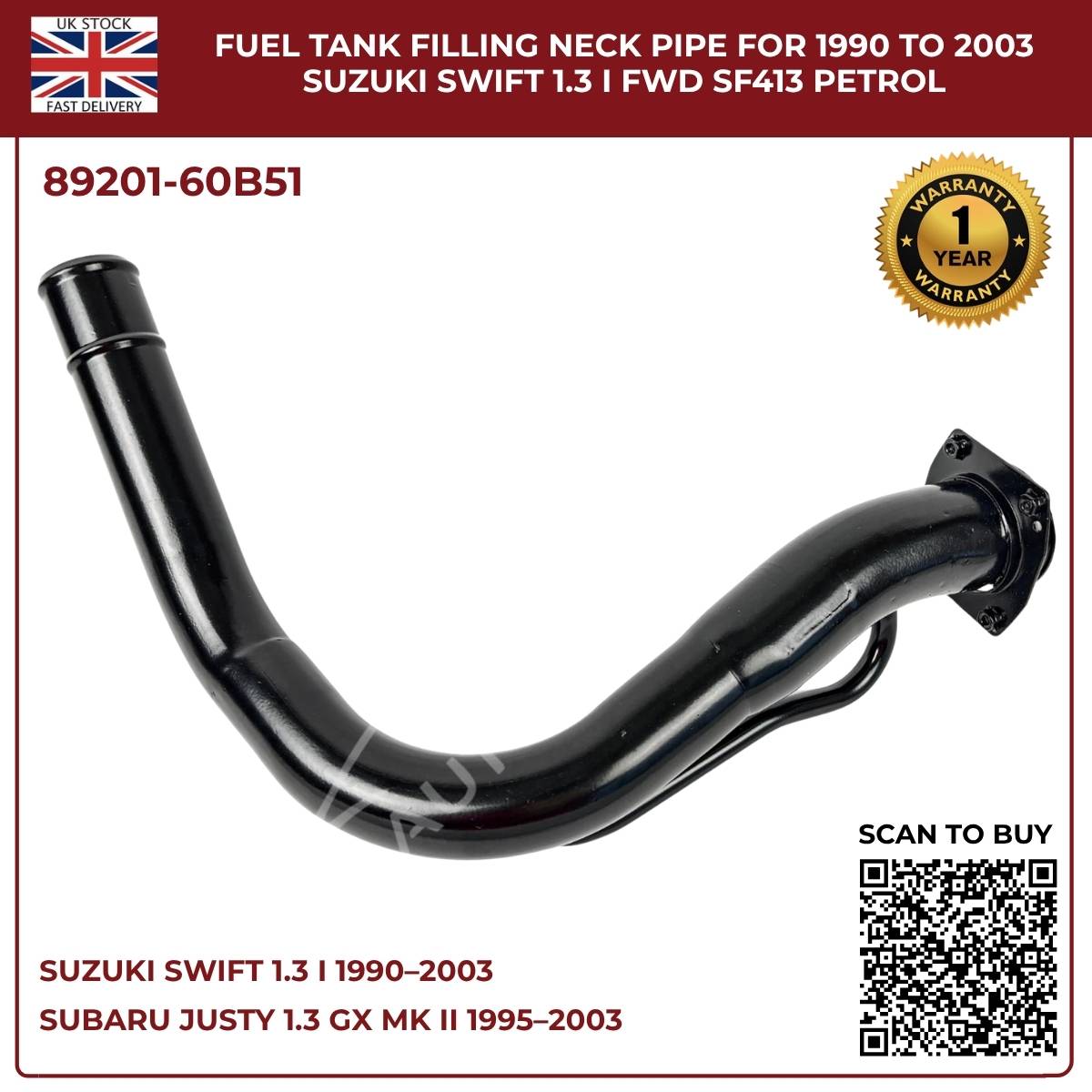 Fuel Tank Filler Neck Pipe For Suzuki Swift 1.3 (1990–2003) & Subaru Justy Mk2 1.3 Petrol – OEM‑Spec Replacement
