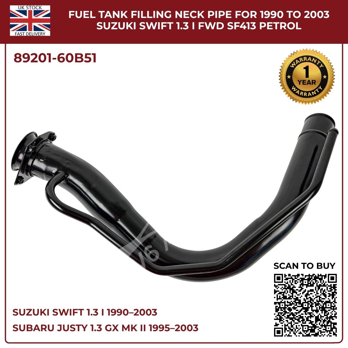 Fuel Tank Filler Neck Pipe For Suzuki Swift 1.3 (1990–2003) & Subaru Justy Mk2 1.3 Petrol – OEM‑Spec Replacement