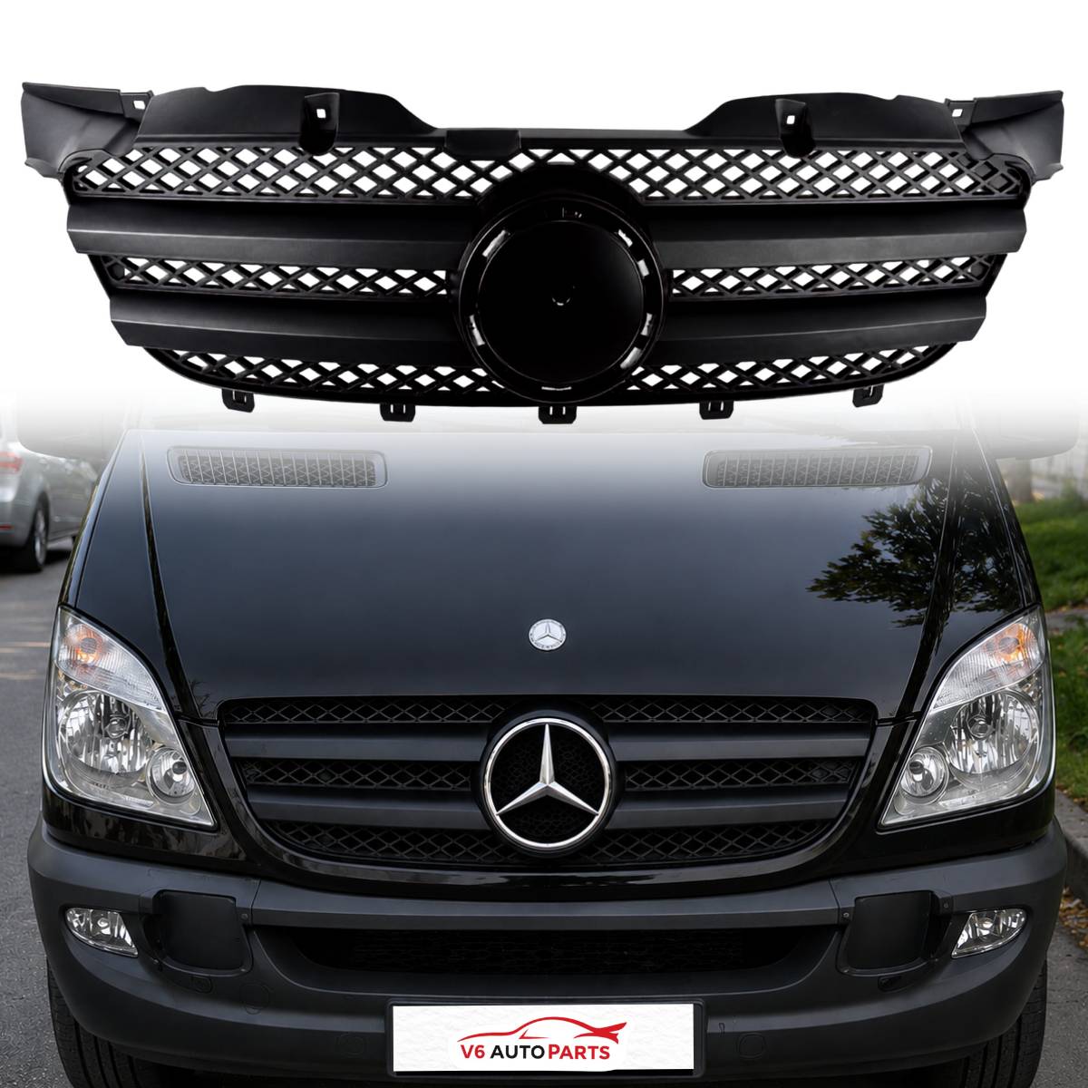 Black Front Radiator Grille – Mercedes Sprinter W906 2008–2013 (Pre‑Facelift, Standard Style)