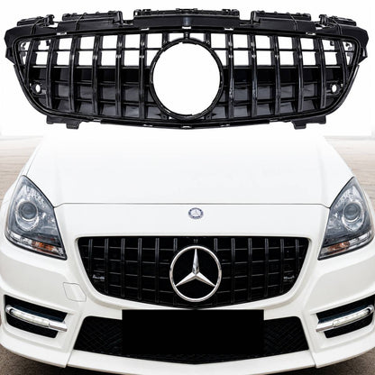 Front Black Panamericana GT-R Replacement Grille for Mercedes SLK-Class R172 (2011-2016) AMG Style, Distronic Compatible