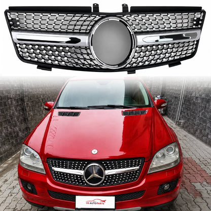 For Mercedes M‑Class W164 Front Radiator Diamond Chrome Grille 2005–2008 ML320 ML350 ML500 ML550 ML63 AMG