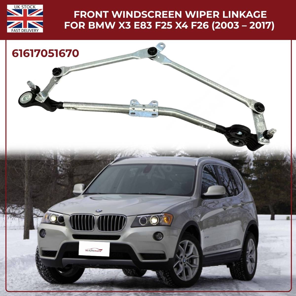 BMW Wiper Linkage Arm Assembly – Fits X3 F25 E83 & X4 F26 | OEM 61617051670 | Fast UK Dispatch