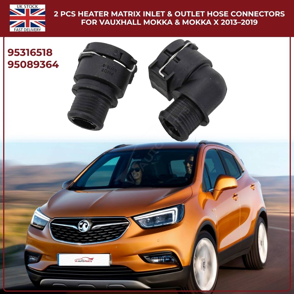 2 PCS Heater Matrix Inlet & Outlet Hose Connectors For Vauxhall ΜΟΚΚΑ Χ 2013-19