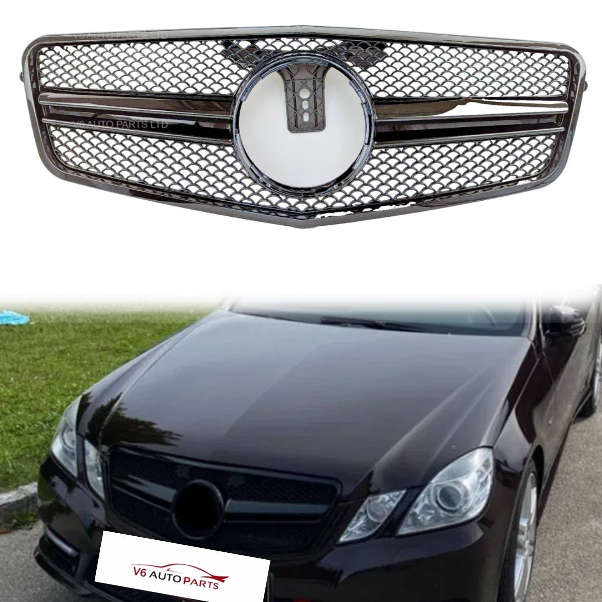 For Mercedes-Benz E-Class W212 Front Grille (2009–2013) – Gloss Black AMG Style E63 Look, Saloon & Estate