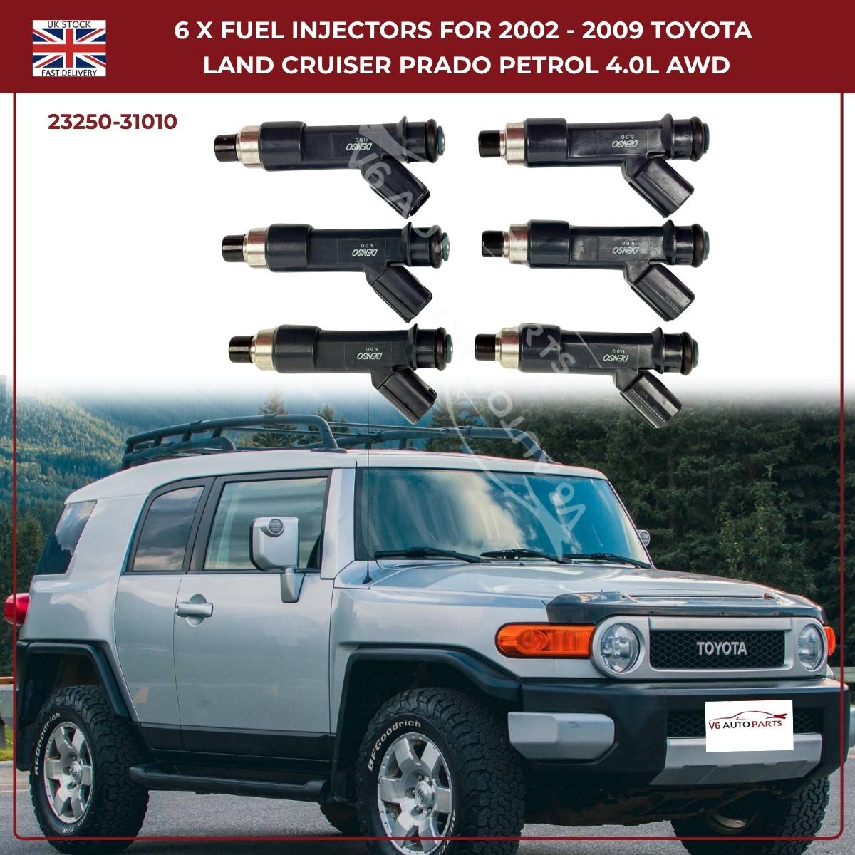 6x Fuel Injector Set 23250-31010 – Fits 2002–2009 Toyota Hilux Surf 4.0L V6 Petrol AWD/RWD