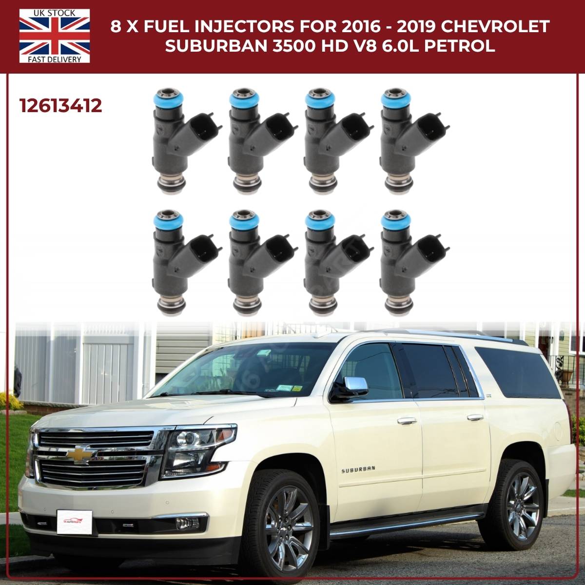 8x Fuel Injectors | OEM 12613412 | Fits 2016–2019 Chevrolet Suburban 3500 V8 6.0L Petrol