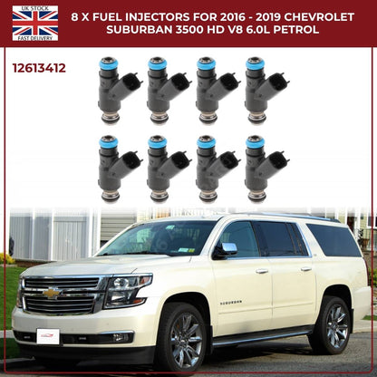 8x Fuel Injectors | OEM 12613412 | Fits 2016–2019 Chevrolet Suburban 3500 V8 6.0L Petrol