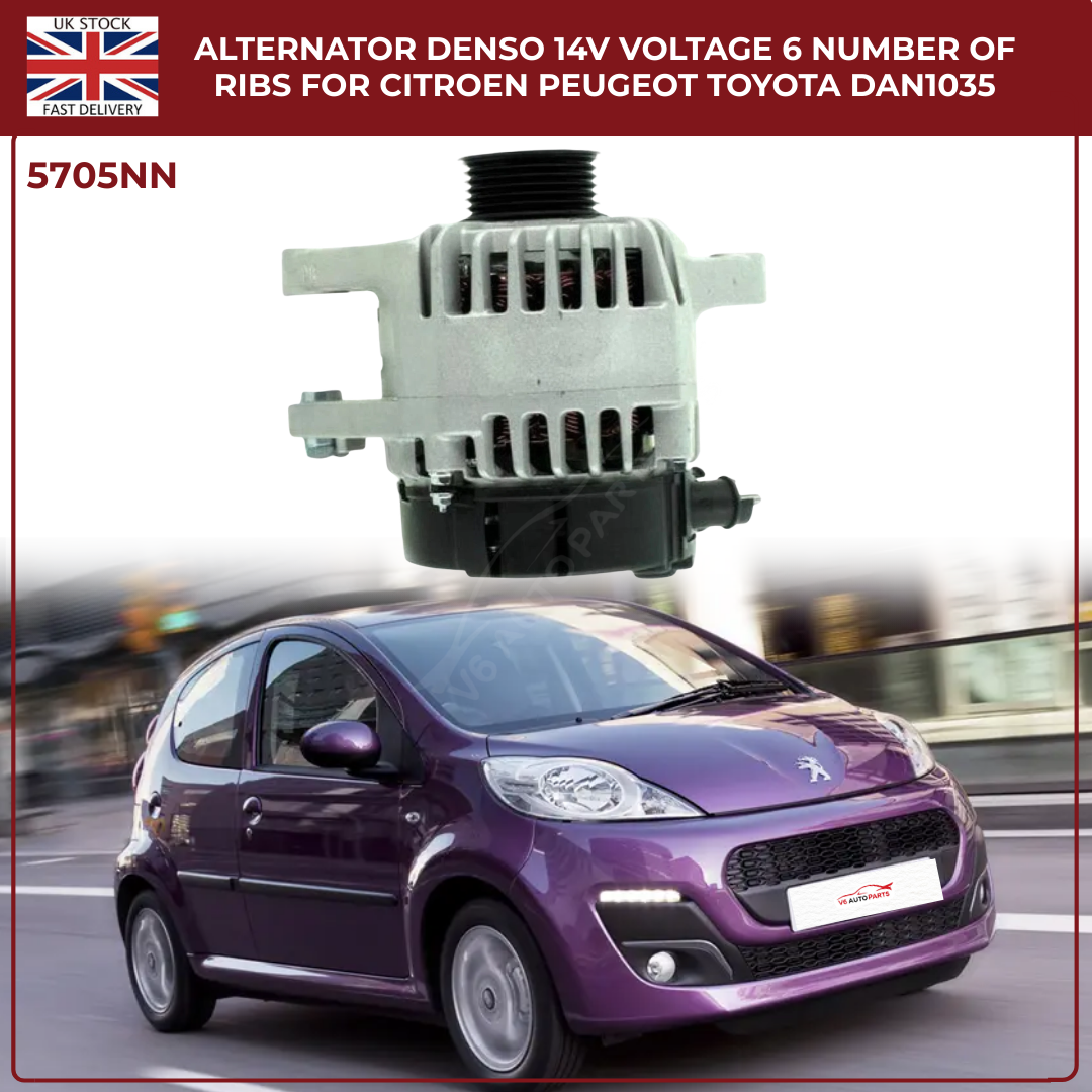 Denso Alternator 14V 70A – 6 Rib Pulley – Citroën C1, Peugeot 107/108, Toyota Aygo – DAN1035