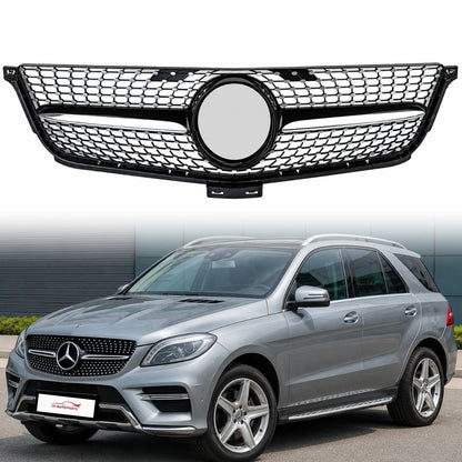 For Mercedes M‑Class X166 ML63 AMG Front Radiator Diamond Grille Black Chrome (2011–2016)