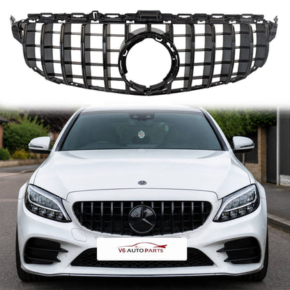 Front Bumper Panamericana Gloss Black Grille – Mercedes C‑Class S205 (2018–2020 C43 AMG)