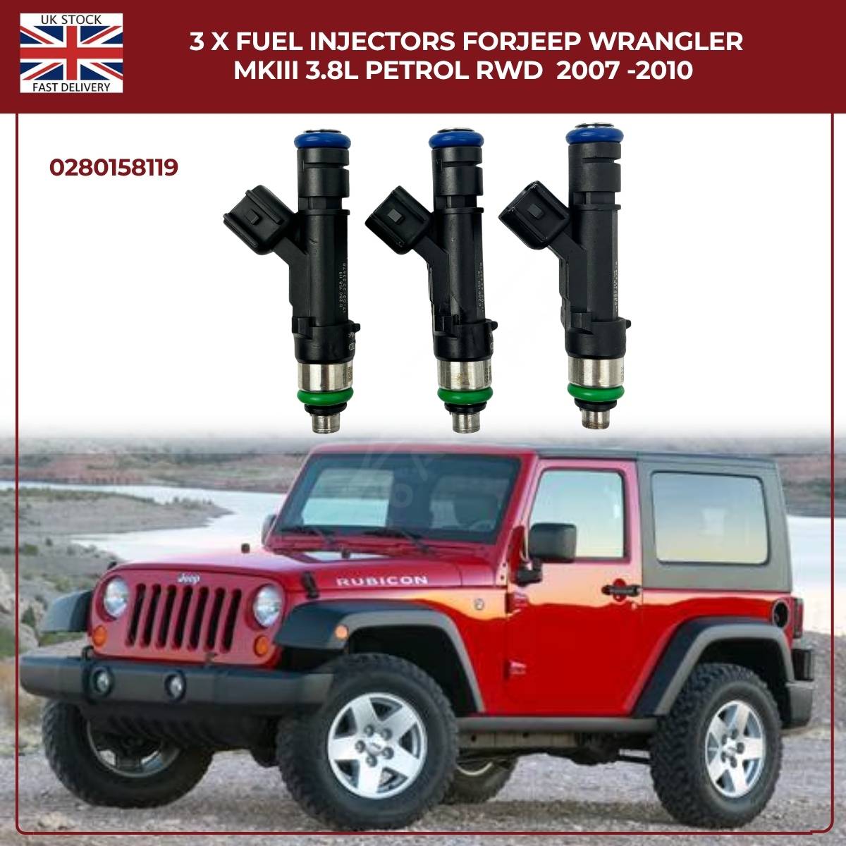 3x Fuel Injectors 0280158119 – Fits 2007–2010 Jeep Wrangler MKIII 3.8L Petrol RWD | OE Replacement