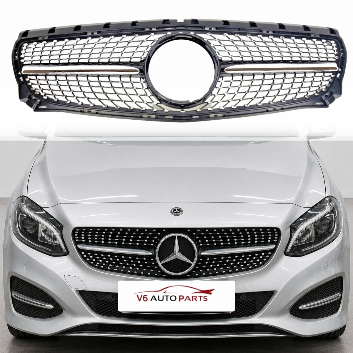 For Mercedes‑Benz B‑Class W246 B250 Front Radiator Diamond AMG‑Style Black Grille (2011–2014)