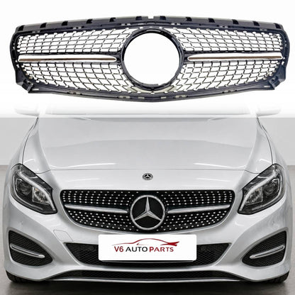 For Mercedes‑Benz B‑Class W246 B250 Front Radiator Diamond AMG‑Style Black Grille (2011–2014)