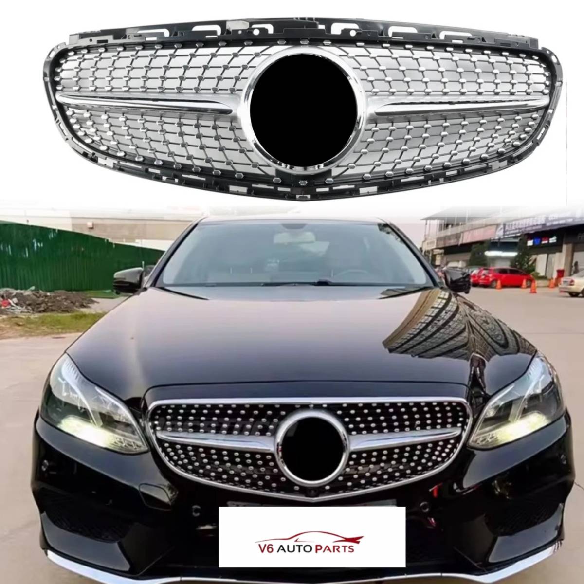 For Mercedes E‑Class W212 Diamond Front Grille – AMG Facelift E250 (2013–2016)