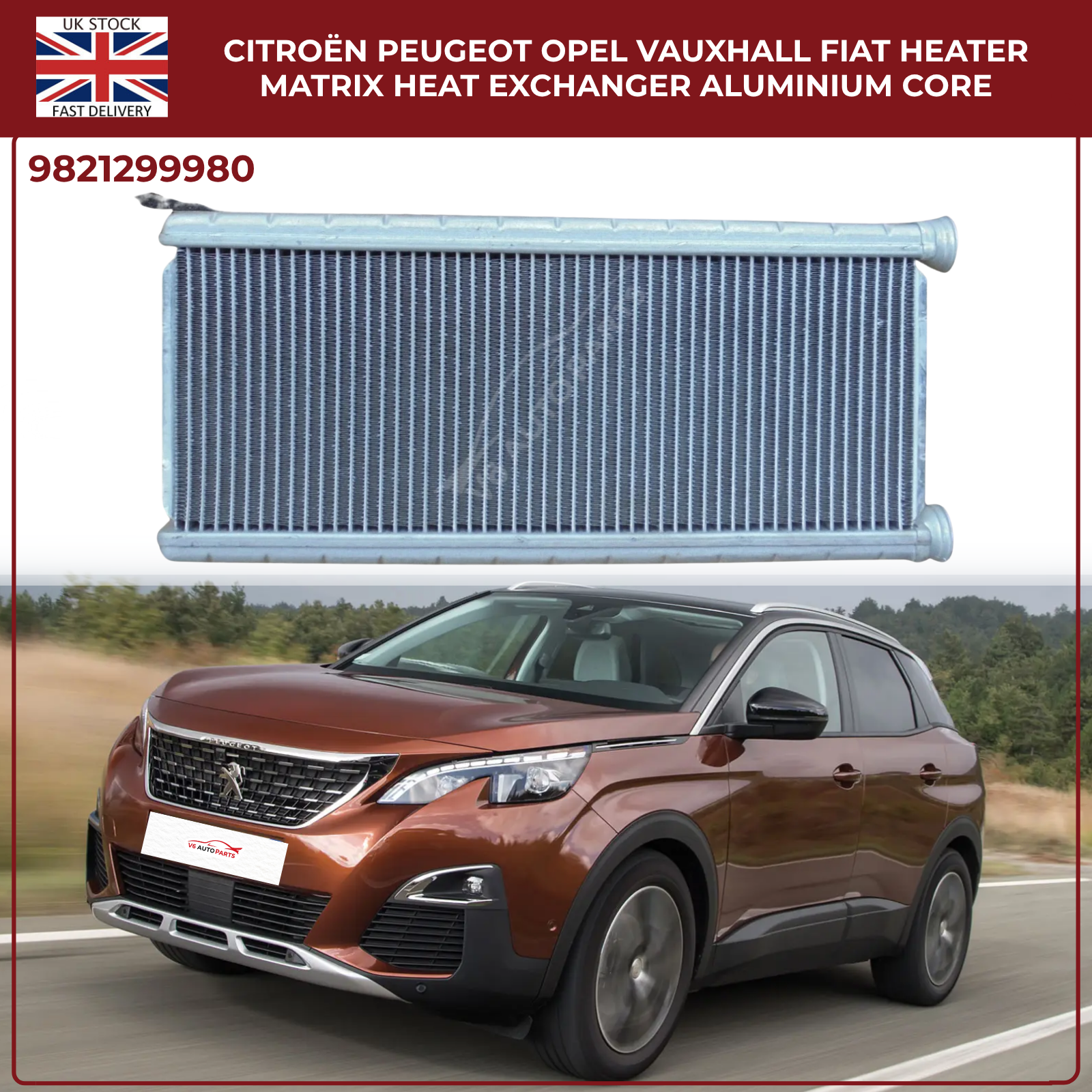 Heater Matrix Heat Exchanger – Aluminium Core – Fits Citroën, Peugeot, Opel, Vauxhall, Fiat