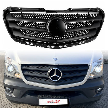 Front Bumper Radiator Grille for Mercedes-Benz Sprinter W906 319 CDI Van / Bus / Chassis Cab (2013–2017 Facelift) – Black, No Emblem