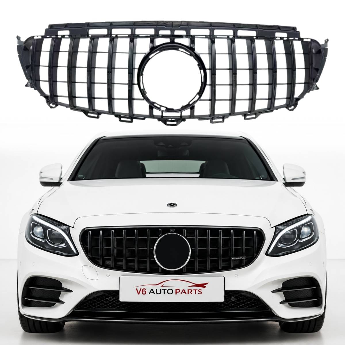 Front Bumper Gloss Black GT Style Grille – Fits Mercedes-Benz E-Class S213 E200 Avantgarde (2016–2021 AMG Look)