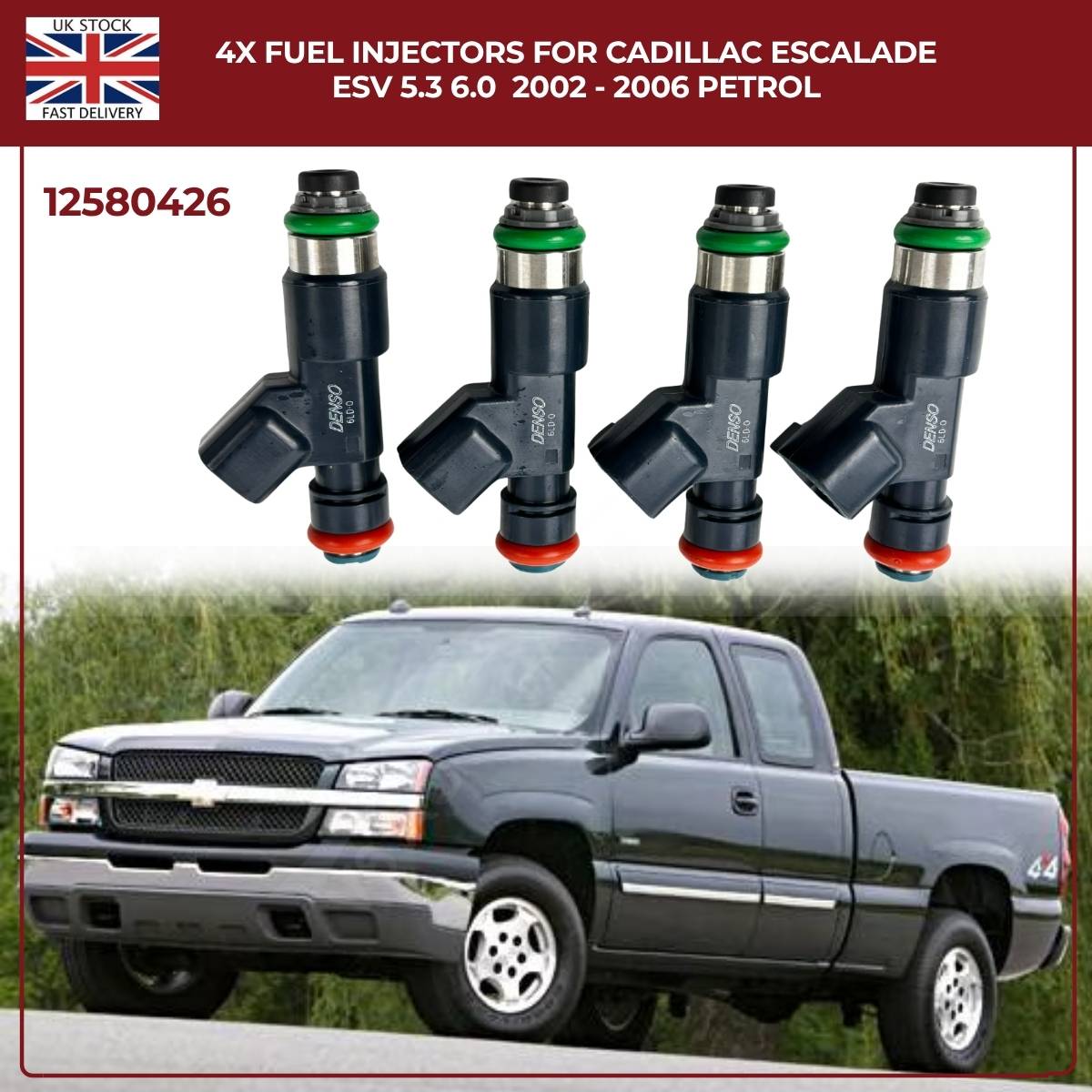 4× Fuel Injectors 12580426 – Fits 2002–2006 Cadillac Escalade ESV 5.3L & 6.0L Petrol Flex Fuel