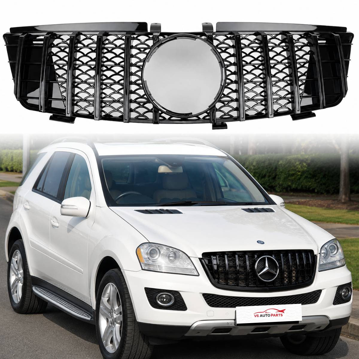 For Mercedes M-Class W164 GT Front Grille Gloss Black (ML320/ML350, 2005–2008 Pre-Facelift)