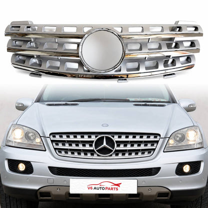 For Mercedes W164 M‑Class Chrome Front Bumper Grille 5‑Hole ML320 ML350 ML500 2005‑2008
