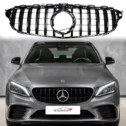 GT‑Style Gloss Black Front Radiator Grille for Mercedes‑Benz C‑Class W205 (2018‑2020 | C200, C43 AMG)