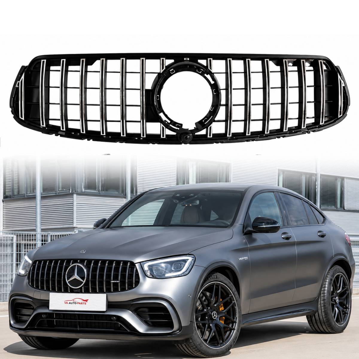 Front Bumper Chrome Slats GT Sport Grille | Fits 2019–2023 Mercedes-Benz GLC-Class W253/C253 Coupe GLC300 & GLC43 (Facelift)