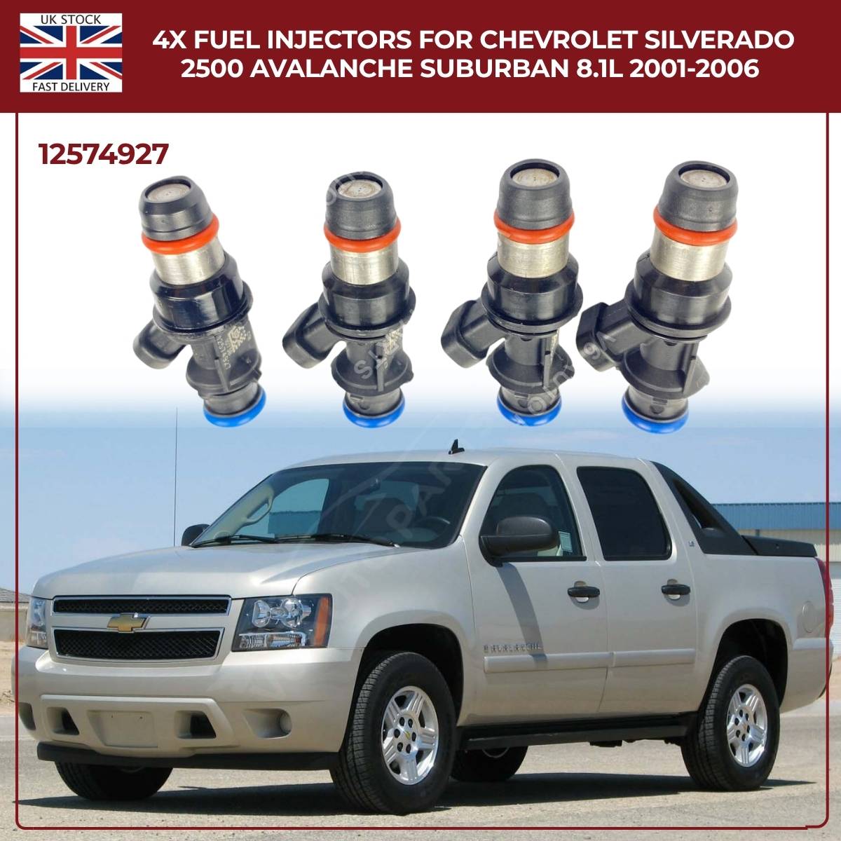 Set of 4 Fuel Injectors | Fits 2001–2006 Chevy Silverado 2500HD, Avalanche 2500, Suburban 2500 | 8.1L Vortec V8 OEM Replacement