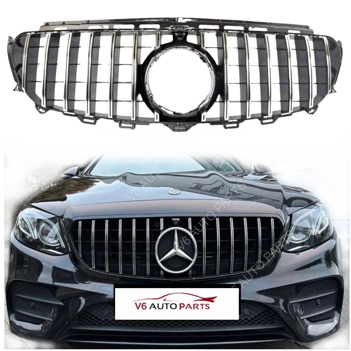 For  Mercedes-Benz E-Class A238 Front Bumper GT Panamericana Chrome Grille (2016–2021 | E250, E300, E400 | Avantgarde, Sport, AMG-Line)