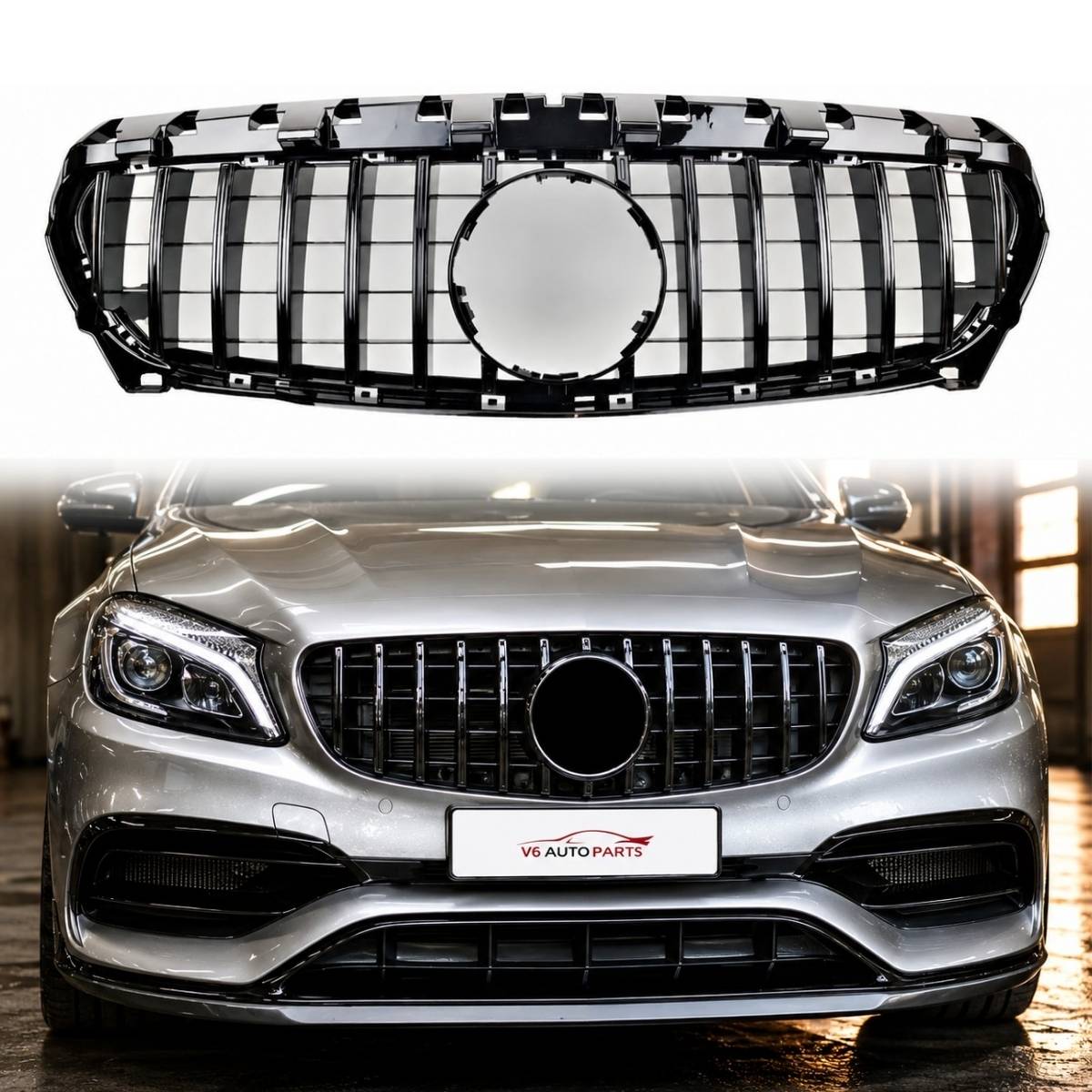 Frontstoßstange, glänzend schwarzer GT-Grill für Mercedes-Benz CLA-Klasse X117 Cla200 vor dem Facelift Panamericana 2013–2017 