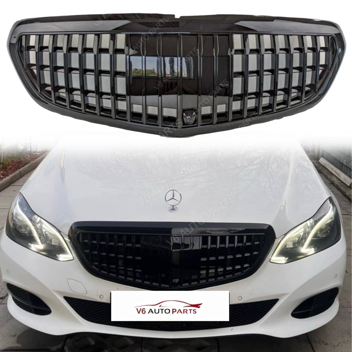 Maybach-Style Gloss Black Front Radiator Grille – Fits Mercedes E-Class W212 (2013–2016) E300 & E63 AMG | UK Stock