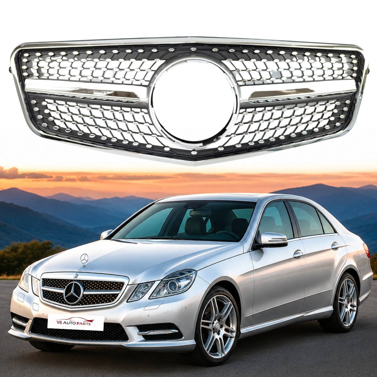For Mercedes Benz E‑Class W212/S212 Diamond Front Bumper Grille – AMG E63 Style (2009–2013, E200–E500)