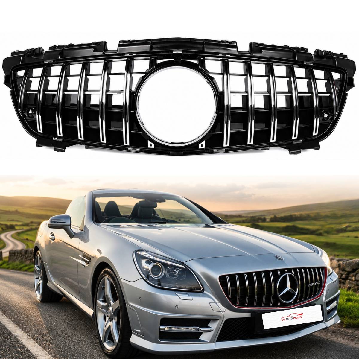 Vorderer Kühlergrill aus Chrom für Mercedes 2011–2016 R172 SLK-Klasse Panamericana GT AMG
