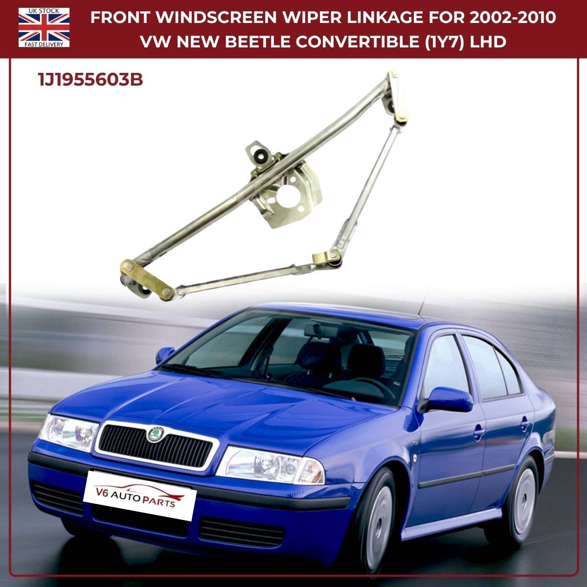 Front Windscreen Wiper Linkage – Fits 2002‑2010 VW New Beetle Convertible (1Y7) LHD | OEM 1J1955603B