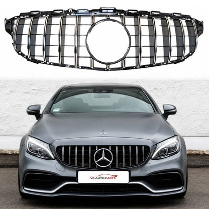 Mercedes-Benz C-Class C205 GT Panamericana Front Radiator Grille (2015–2018, Chrome, No Camera Hole)