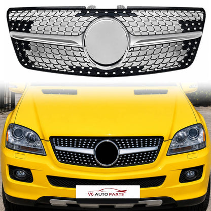 For Mercedes M-Class W164 Front Radiator Diamond Chrome Grille (2009–2012 ML320)