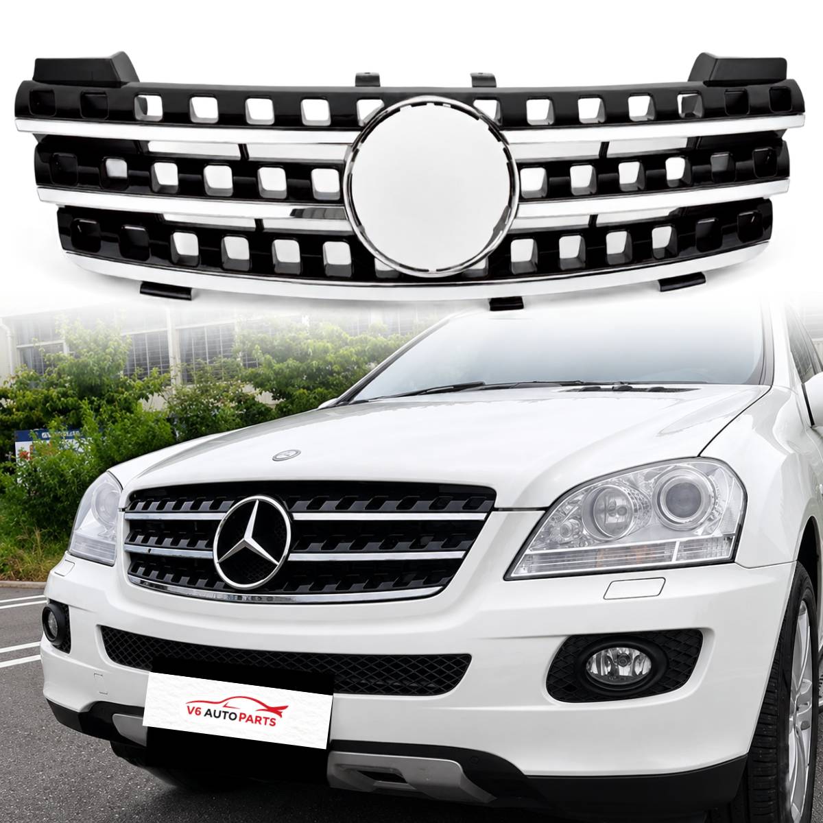 Frontstoßstangengrill für 2005 bis 2008 Mercedes Benz W164 M-Klasse ML320 350 7 Loch 