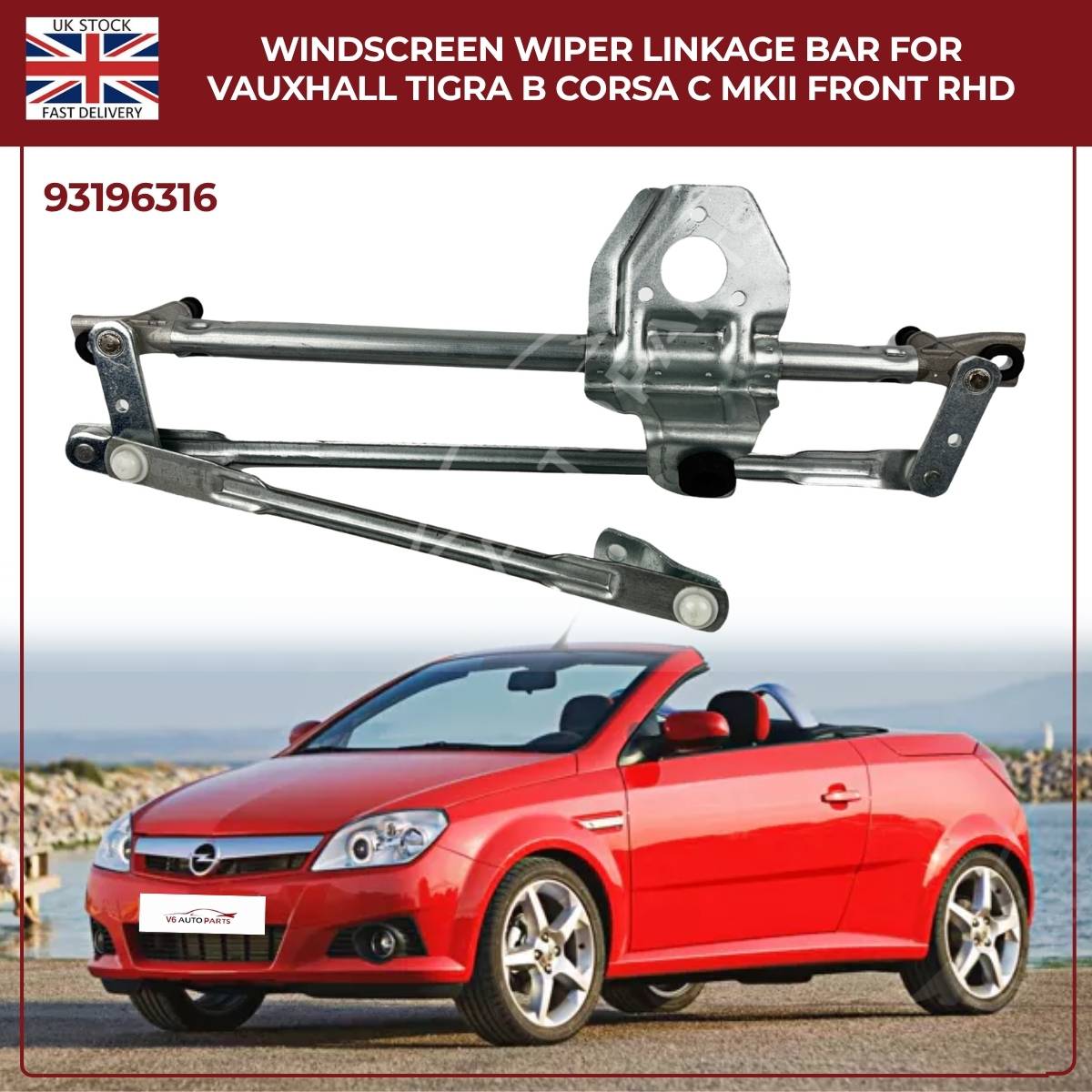 Front Windscreen Wiper Linkage Mechanism Arm for Vauxhall Corsa C Mk2 2000–2006 (Front Wiper Linkage 93196316)