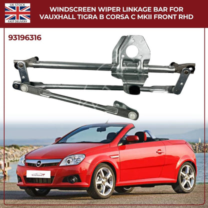 Front Windscreen Wiper Linkage Mechanism Arm for Vauxhall Corsa C Mk2 2000–2006 (Front Wiper Linkage 93196316)
