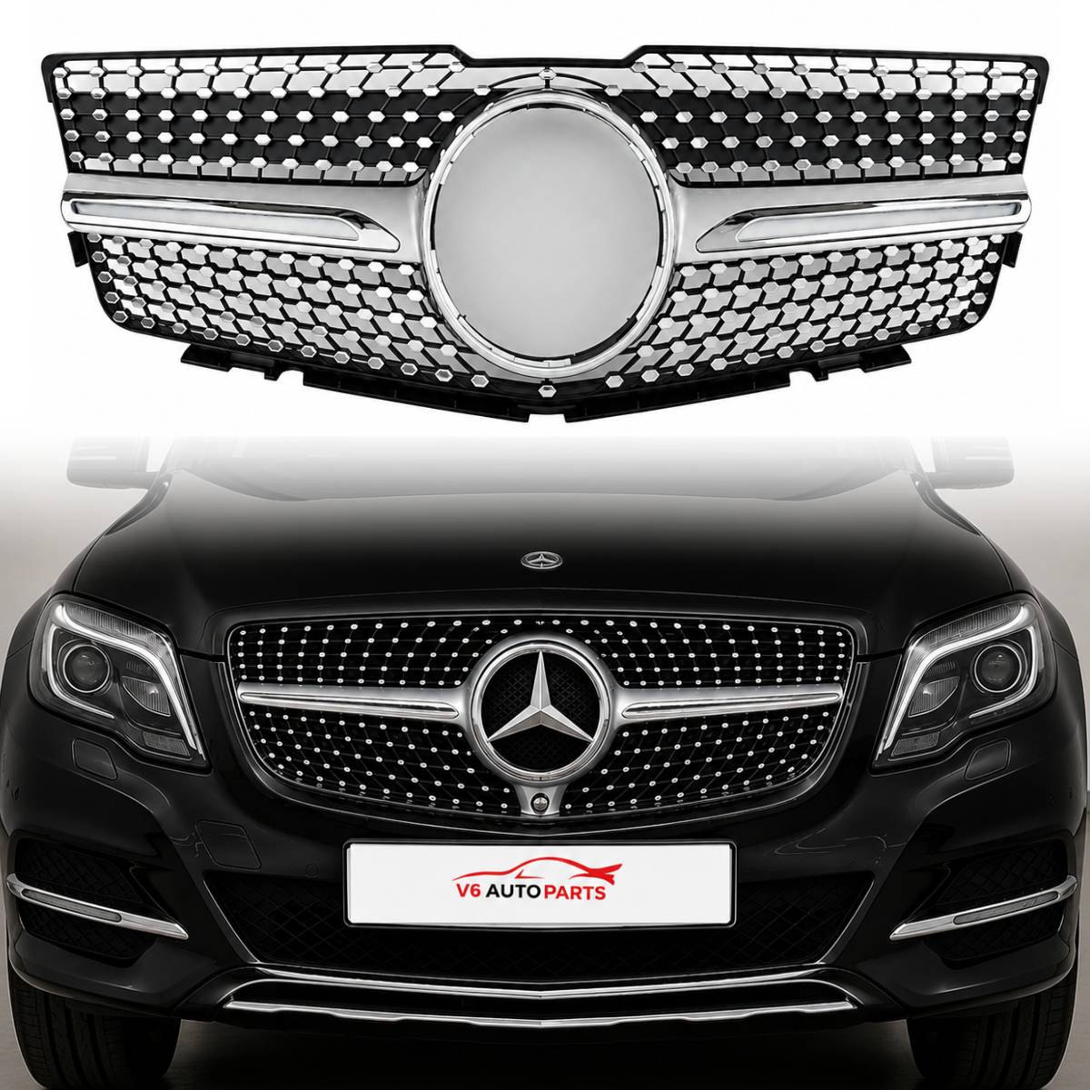 For Mercedes GLK‑Class X204 200CDI Front Radiator Grille (2008–2012 Pre‑Facelift, Chrome Finish)