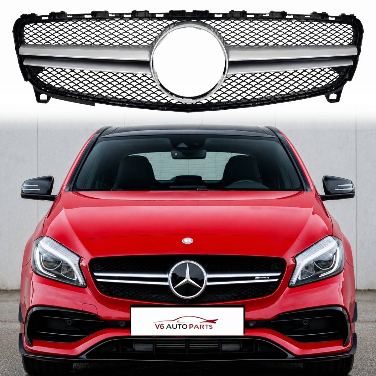 Mercedes-Benz A-Class W176 (2015–2018) Front Bumper Chrome AMG Grille – Fits A160, A200, A45 Facelift