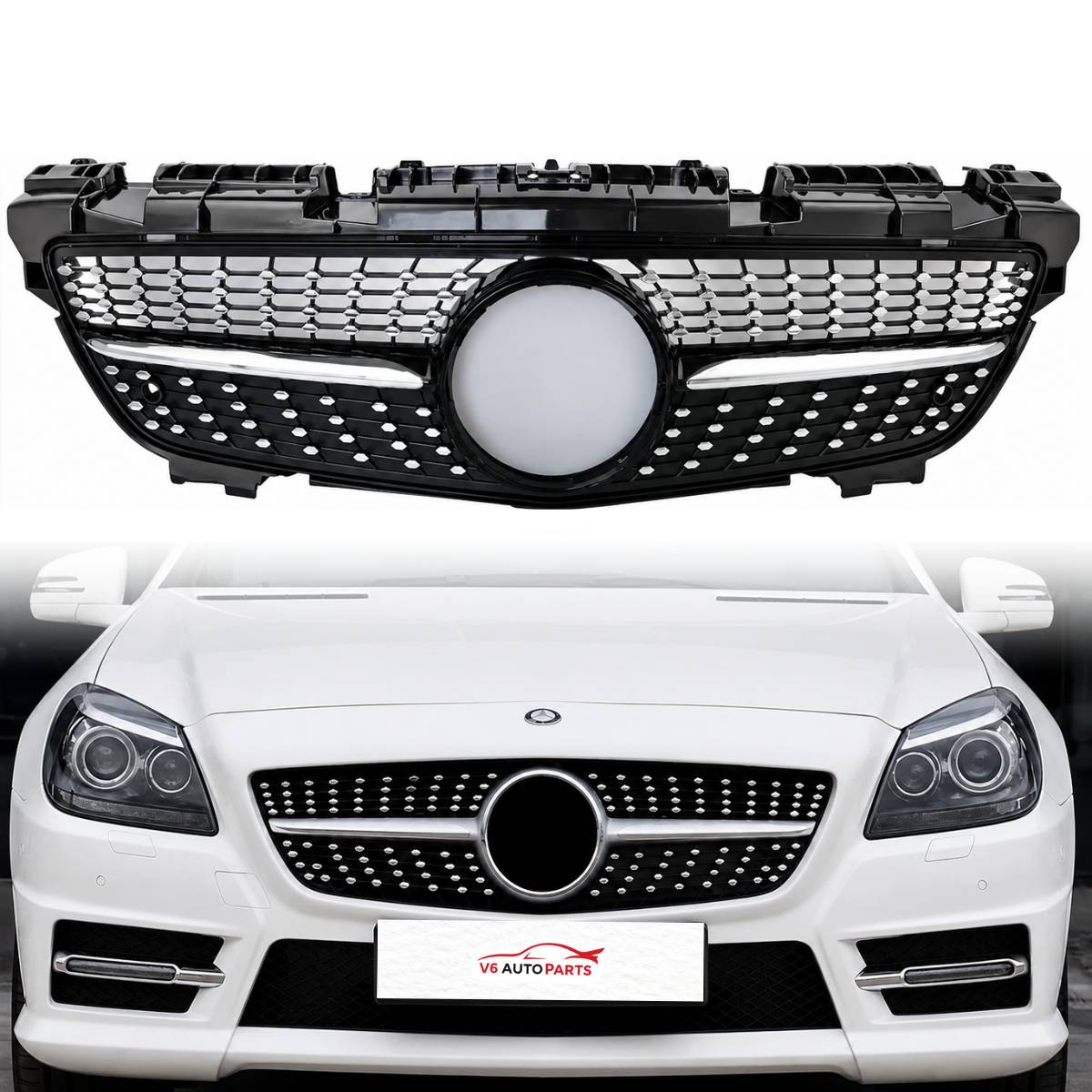 For Mercedes-Benz SLK R172 Front Bumper Grille – AMG Diamond Style Black (2011–2016, SLK200/SLK55 AMG Pre-Facelift)