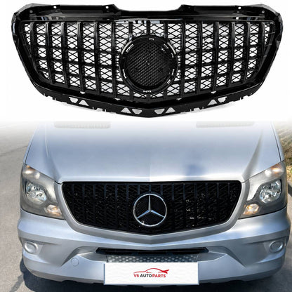 GT Panamericana Style Front Bumper Grille for Mercedes-Benz Sprinter 313 W906 (2013–2018 Facelift) – Gloss Black Radiator Grille Replacement