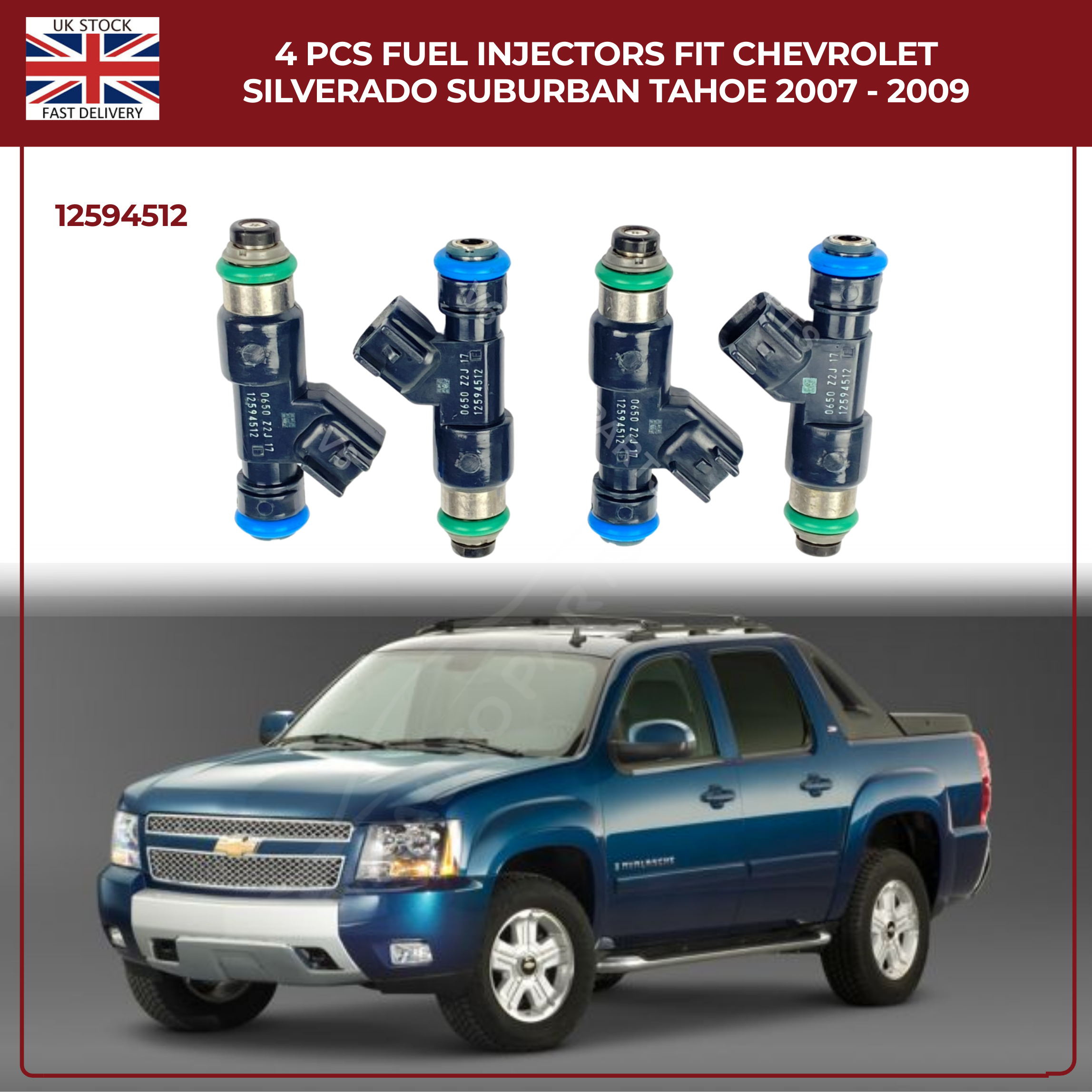 4 PCS Fuel Injectors 12594512 Fit Chevrolet Silverado Suburban Tahoe 2007 - 2009