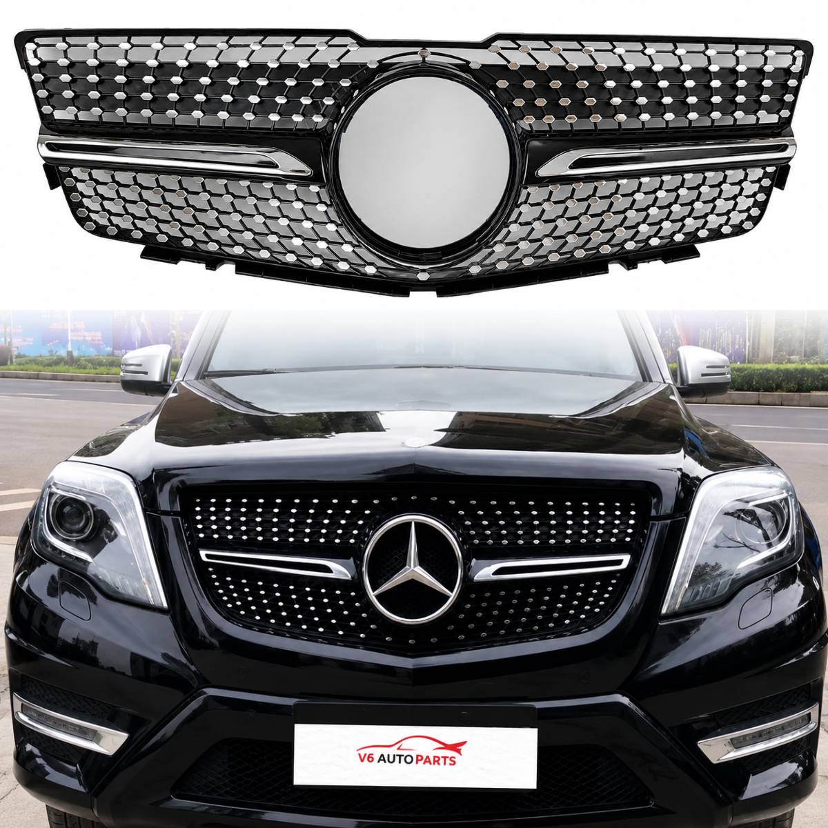 For Mercedes GLK‑Class X204 Front Radiator Grille (Black) 2008–2012 Pre‑Facelift Sport